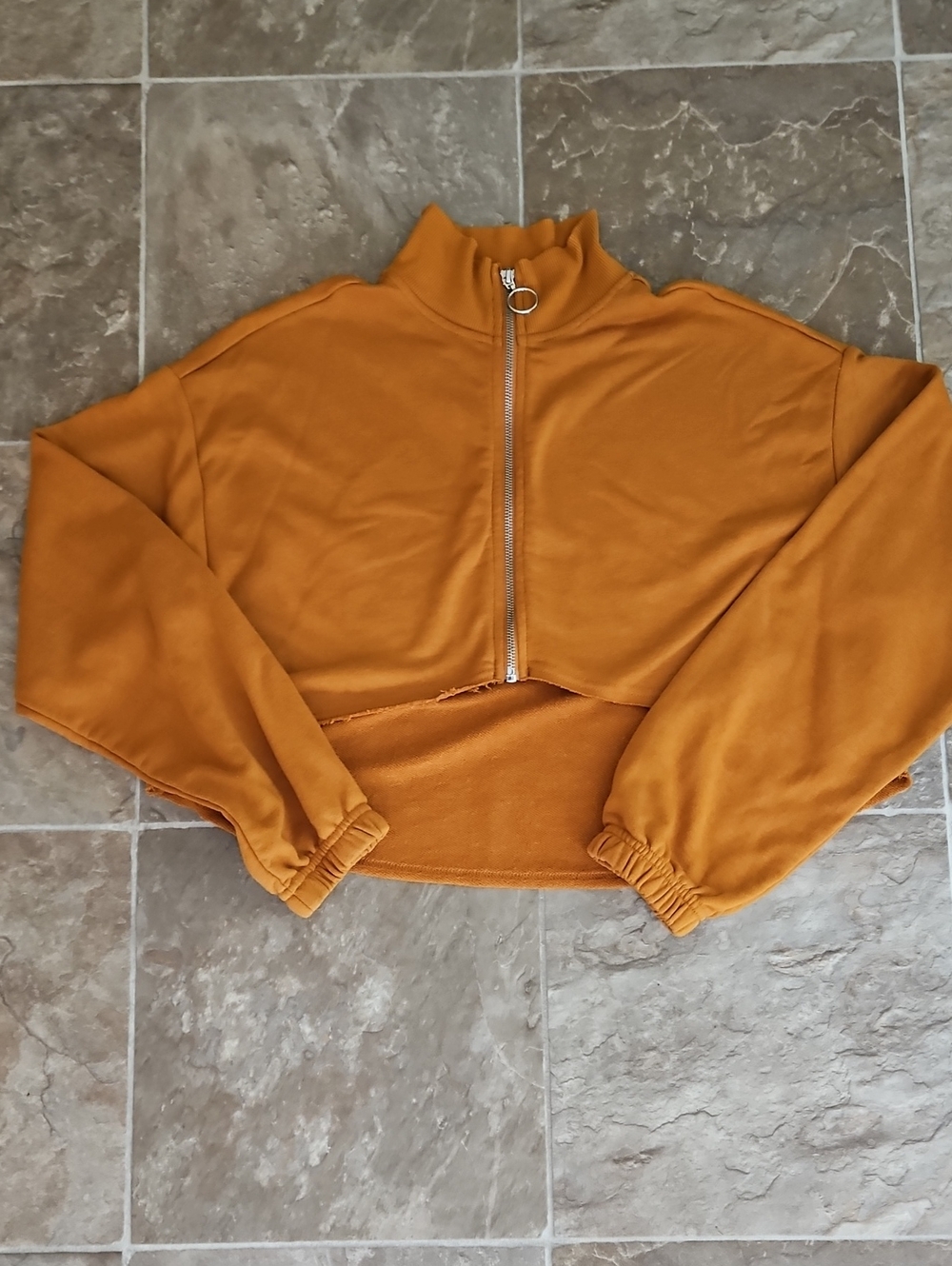 Forever 21 Cropped Zip Sweater - Rust Orange